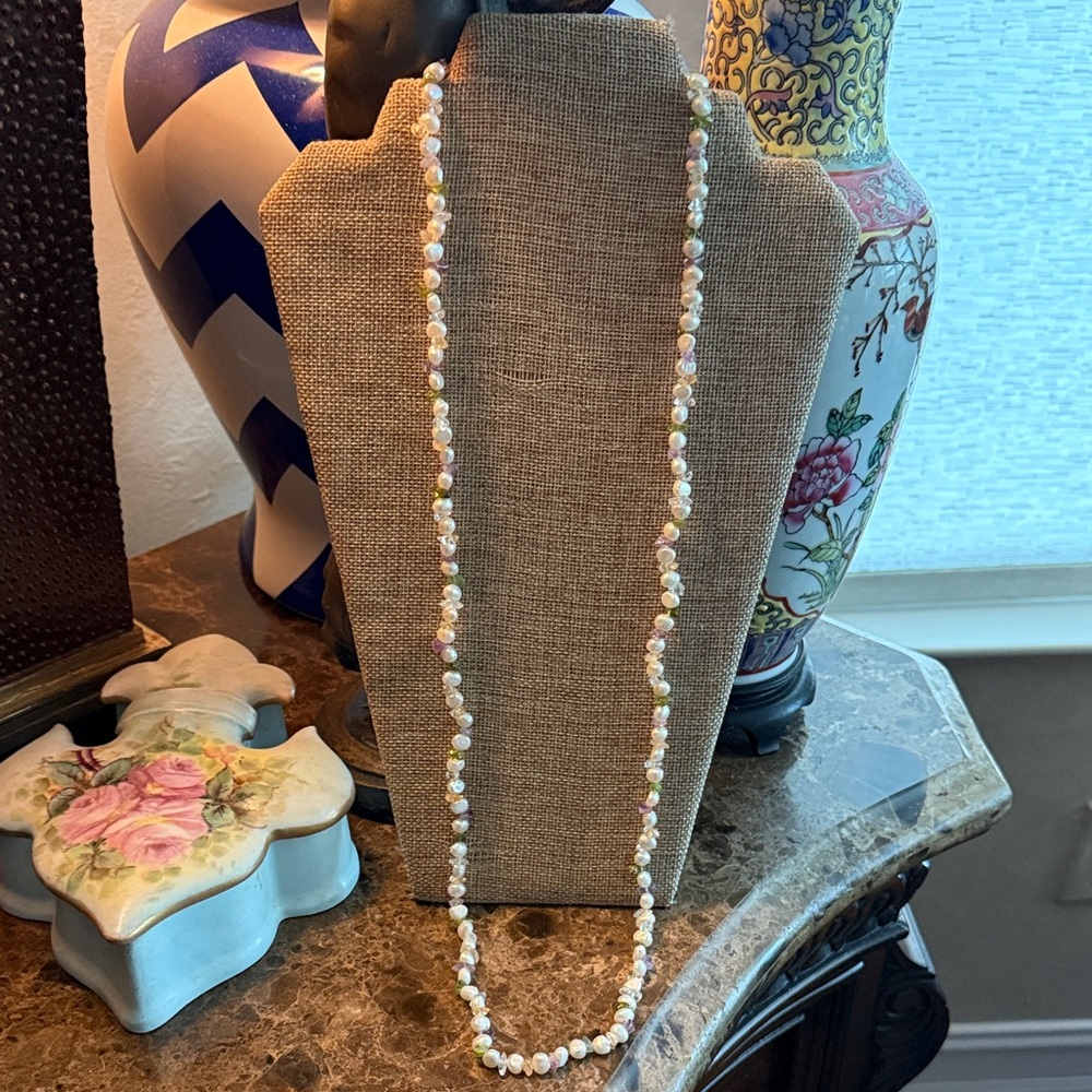 Elegant fresh water white Pearl mixed with semi precious amethyst citrine quartz